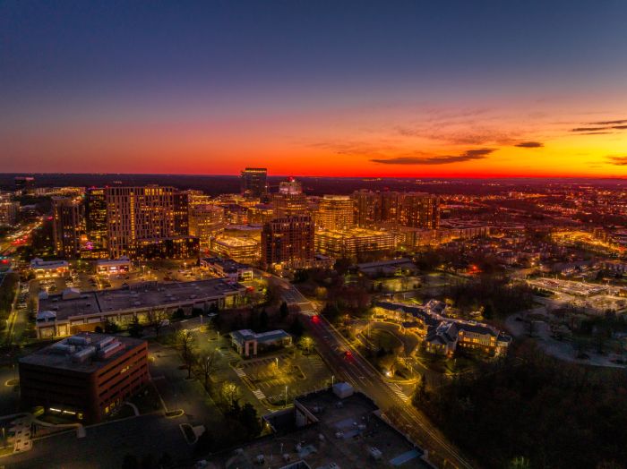 Aerial View Of Reston Virginia At Dusk