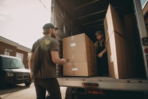 employee of a moving company unloads things from a truck
