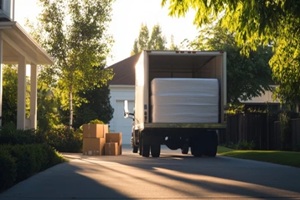 moving truck parked outside a home