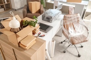 office goods packed and ready to move